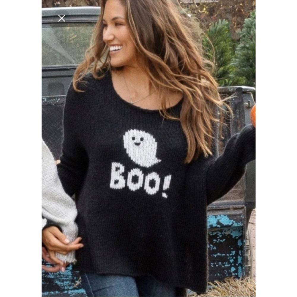 Wooden Ships • Black White Boo Halloween Sweater Mohair Wool